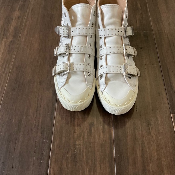 Chloe Susanna Studded High Top Sneakers Leather Buckle Straps Size 41/US 11 - Picture 1 of 10